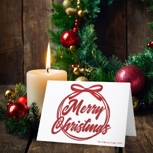 Cartes Pour Fêtes Annuelles Joyeux script de Noël moderne Red Ribbon Bow