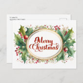 Cartes Pour Fêtes Annuelles Joyeux script de Noël personnalisé dans cadre Flor (Devant / Derrière)