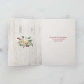 Cartes Pour Fêtes Annuelles Joyeux Script de Noël, Poinsettia, Rustique 4-Phot (Intérieur)