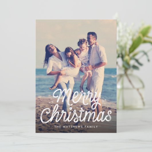 Cartes Pour Fêtes Annuelles Joyeux script de Noël rétro étoiles photo (Debout devant)