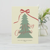 Cartes Pour Fêtes Annuelles Joyeux script de Noël rouge vert arbre non photo (Debout devant)