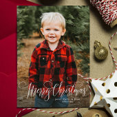 Cartes Pour Fêtes Annuelles Joyeux script de Noël simple photo rouge