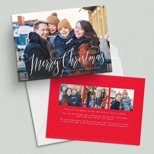Cartes Pour Fêtes Annuelles Joyeux script de Noël simple rouge quatre photo