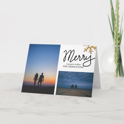 Cartes Pour Fêtes Annuelles Joyeux script de vacances manuscrit Deux photos (Devant)