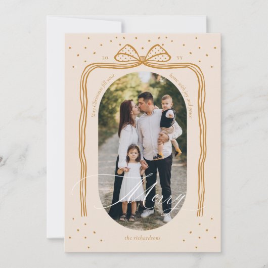 Cartes Pour Fêtes Annuelles Joyeux Script Élégant Chic Noël Bow Arch Photo (Devant)