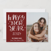 Cartes Pour Fêtes Annuelles Joyeux Script Joyeux Nouvel An Photo mignonne Roug (Devant)