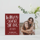 Cartes Pour Fêtes Annuelles Joyeux Script Joyeux Nouvel An Photo mignonne Roug (Debout devant)