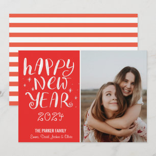 Cartes Pour Fêtes Annuelles Joyeux Script Joyeux Nouvel An Photo mignonne Roug