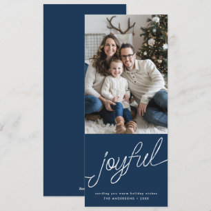 Cartes Pour Fêtes Annuelles Joyeux Script moderne bleu photo grand Noël