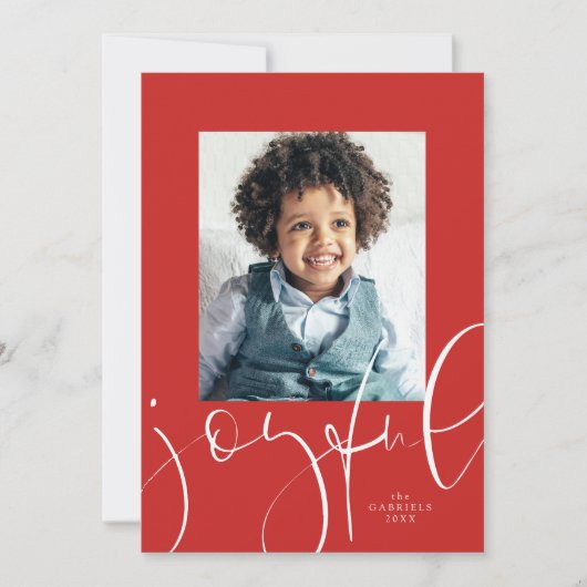 Cartes Pour Fêtes Annuelles Joyeux script moderne rouge une photo Noël (Devant)