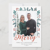 Cartes Pour Fêtes Annuelles Joyeux script Noël Berry Holly et Pine Photo (Devant)