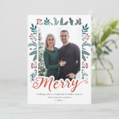 Cartes Pour Fêtes Annuelles Joyeux script Noël Berry Holly et Pine Photo (Debout devant)