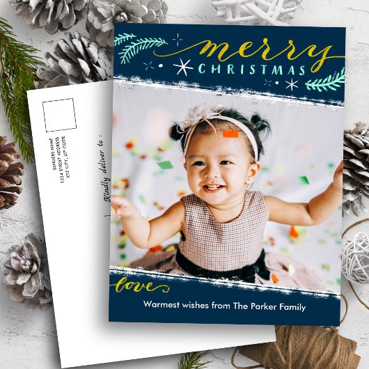 Cartes Pour Fêtes Annuelles Joyeux Script Noël sur Vert Simple Photo