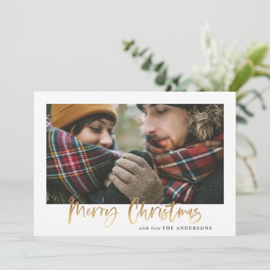 Cartes Pour Fêtes Annuelles Joyeux script or noël tartan vert photo (Debout devant)