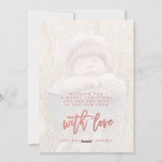 Cartes Pour Fêtes Annuelles Joyeux Script Rose Gold Foil Rustique Bois Photo (Dos)