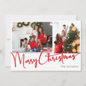 Cartes Pour Fêtes Annuelles Joyeux script rouge Noël Deux photos (Devant)