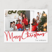 Cartes Pour Fêtes Annuelles Joyeux script rouge Noël Deux photos (Devant)