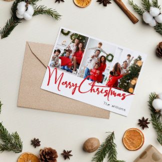 Cartes Pour Fêtes Annuelles Joyeux Script rouge Noël Six Photo