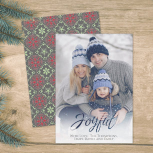 Cartes Pour Fêtes Annuelles Joyeux Script rouge vert flocon de neige 1 photo