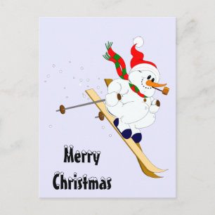 Cartes Pour Fêtes Annuelles Joyeux Snowman De Noël Sur Ski