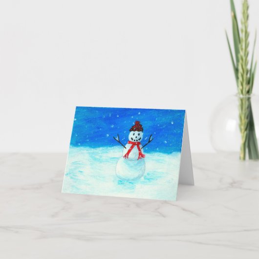 Cartes Pour Fêtes Annuelles Joyeux Snowman paysage Art neige neige (Devant)