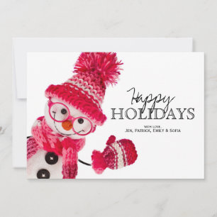 Cartes Pour Fêtes Annuelles Joyeux Snowman Spectaculaire En Casquette Rose Kni