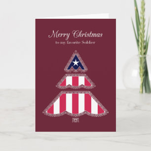 Cartes Pour Fêtes Annuelles Joyeux soldat favori de Noël, arbre patriotique