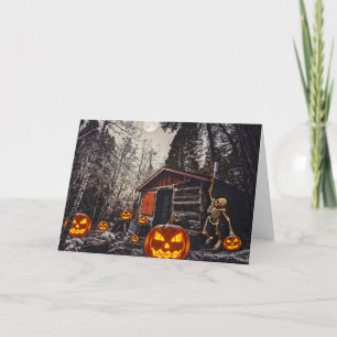 Cartes Pour Fêtes Annuelles Joyeux squelette d'Halloween et citrouille