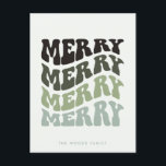 Cartes Pour Fêtes Annuelles Joyeux Super Wavy Green Typographie Noël<br><div class="desc">Merry Merry Merry Merry Christmas Card : un design rétro,  avec une typographie vintage ondulée et une palette verte muette.</div>