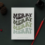 Cartes Pour Fêtes Annuelles Joyeux Super Wavy Green Typographie Noël<br><div class="desc">Merry Merry Merry Merry Christmas Card : un design rétro,  avec une typographie vintage ondulée et une palette verte muette.</div>