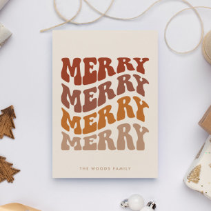 Cartes Pour Fêtes Annuelles Joyeux Super Wavy Typographie Brown Noël