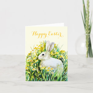 Cartes Pour Fêtes Annuelles Joyeux tableau blanc lapin blanc pâques aquarelle