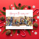 Cartes Pour Fêtes Annuelles Joyeux temps amusant quatre photo rouge Noël<br><div class="desc">Venez à l'ère joyeuse ! Célébrez la saison de Noël avec cette amusante carte de vacances quatre photos tendance et opportune. Parfait pour un collage de photos de vacances, ce design est de type moderne et un accueil personnalisable. La couleur rouge correspond à l'arrière avec un motif étoilé. Un design...</div>
