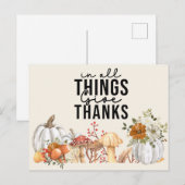 Cartes Pour Fêtes Annuelles Joyeux Thanksgiving  avec Aquarelle de Citrouille  (Devant / Derrière)