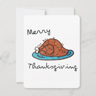 Cartes Pour Fêtes Annuelles Joyeux Thanksgiving, dinde aux lumières de Noël