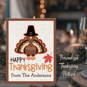 Cartes Pour Fêtes Annuelles Joyeux Thanksgiving Doux Dindon Pèlerin Personnali
