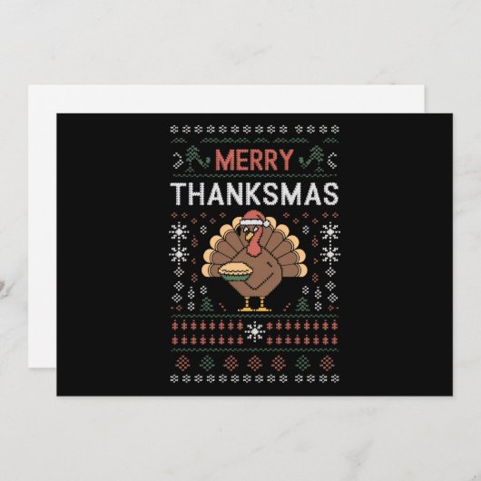 Cartes Pour Fêtes Annuelles Joyeux Thanksmas Noël Thanksgiving Dinde  (Devant / Derrière)