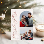 Cartes Pour Fêtes Annuelles Joyeux tout 2 Photo Famille<br><div class="desc">Joyeux tout,  arche et cadre carré,  2 carte de vacances photo. Caractéristiques,  support couleur rouge solide.</div>