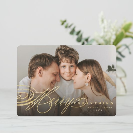 Cartes Pour Fêtes Annuelles Joyeux tout or Parties scintillant Script Classic (Debout devant)