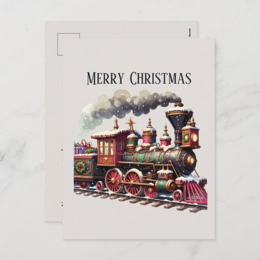Cartes Pour Fêtes Annuelles Joyeux train de Noël ajouter un message (Devant / Derrière)