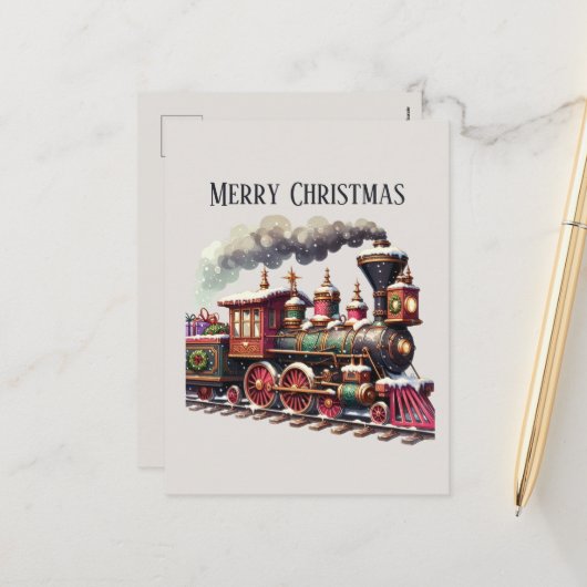 Cartes Pour Fêtes Annuelles Joyeux train de Noël ajouter un message (Devant/Arrière en situation)
