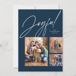 Cartes Pour Fêtes Annuelles Joyeux trois photo marine bleu famille Noël