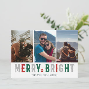 Cartes Pour Fêtes Annuelles Joyeux Trois photos Noël