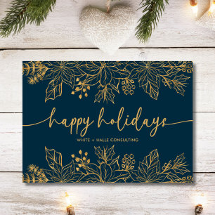 Cartes Pour Fêtes Annuelles Joyeux Vacances Calligraphie Script Business   Or