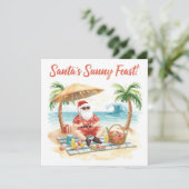 Cartes Pour Fêtes Annuelles Joyeux vacances été Père Noël à la plage (Debout devant)