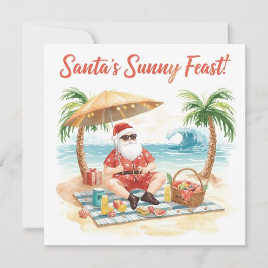 Cartes Pour Fêtes Annuelles Joyeux vacances été Père Noël à la plage (Devant)