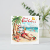 Cartes Pour Fêtes Annuelles Joyeux vacances été Père Noël à la plage (Debout devant)