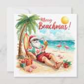 Cartes Pour Fêtes Annuelles Joyeux vacances été Père Noël à la plage (Devant)