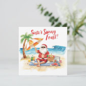 Cartes Pour Fêtes Annuelles Joyeux vacances été Père Noël à la plage (Debout devant)