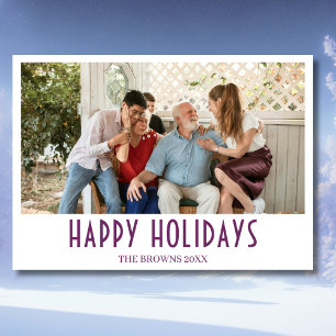 Cartes Pour Fêtes Annuelles Joyeux Vacances Famille Photo Simple Mulberry Vin